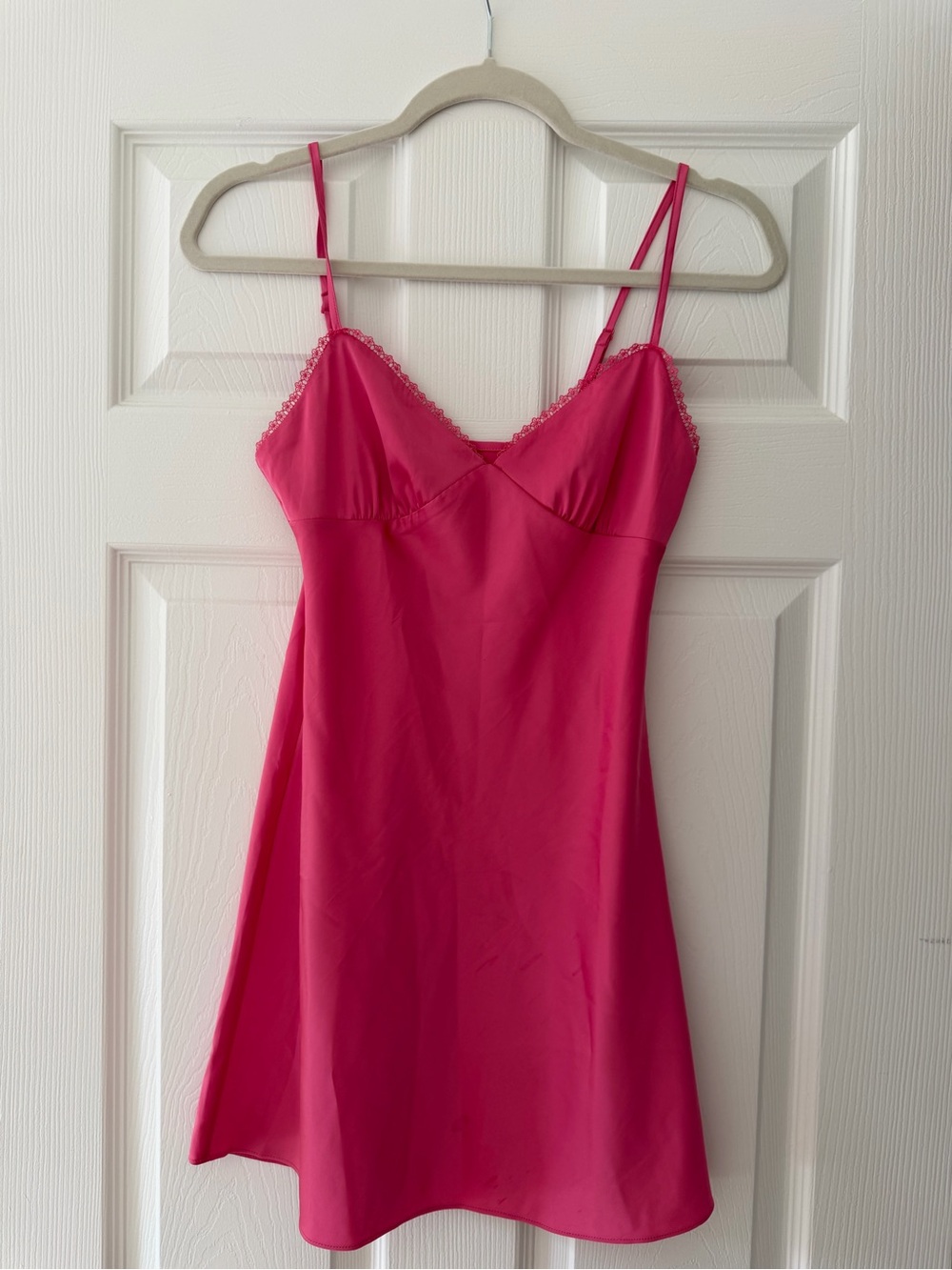 Sunday Best Fuchsia Satin Chemise with Lace Trim